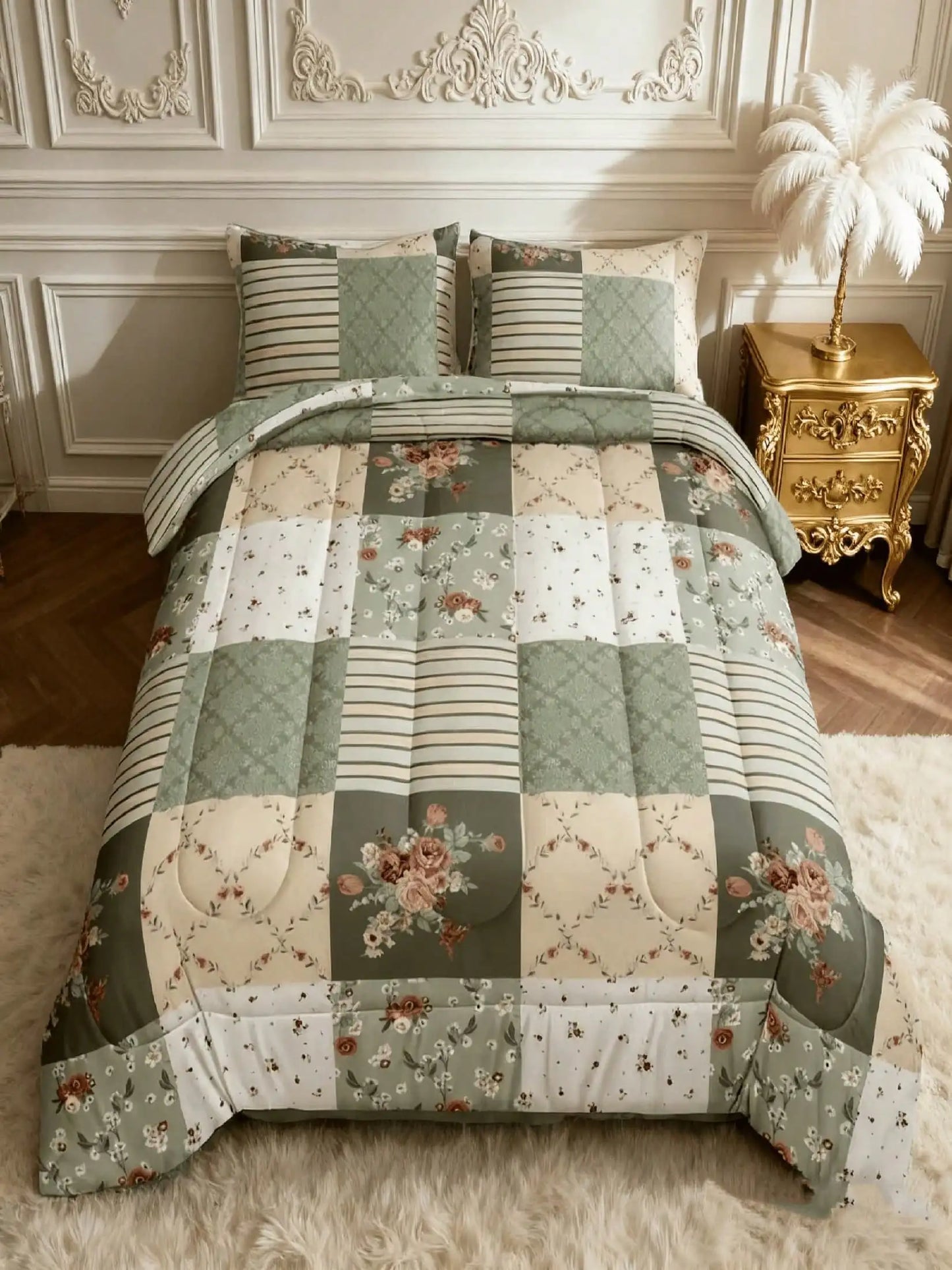 Soft Floral Patchwork Duvet Cover Set With 2 Pillowcases