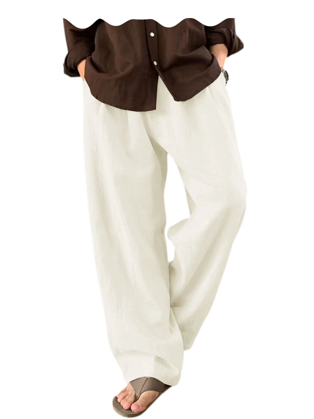 Men's Linen Wide Leg Pants High Waist Loose Fit Suit Trousers Summer Casual Vacation Beach Walking Pants Elastic Waist Oversized