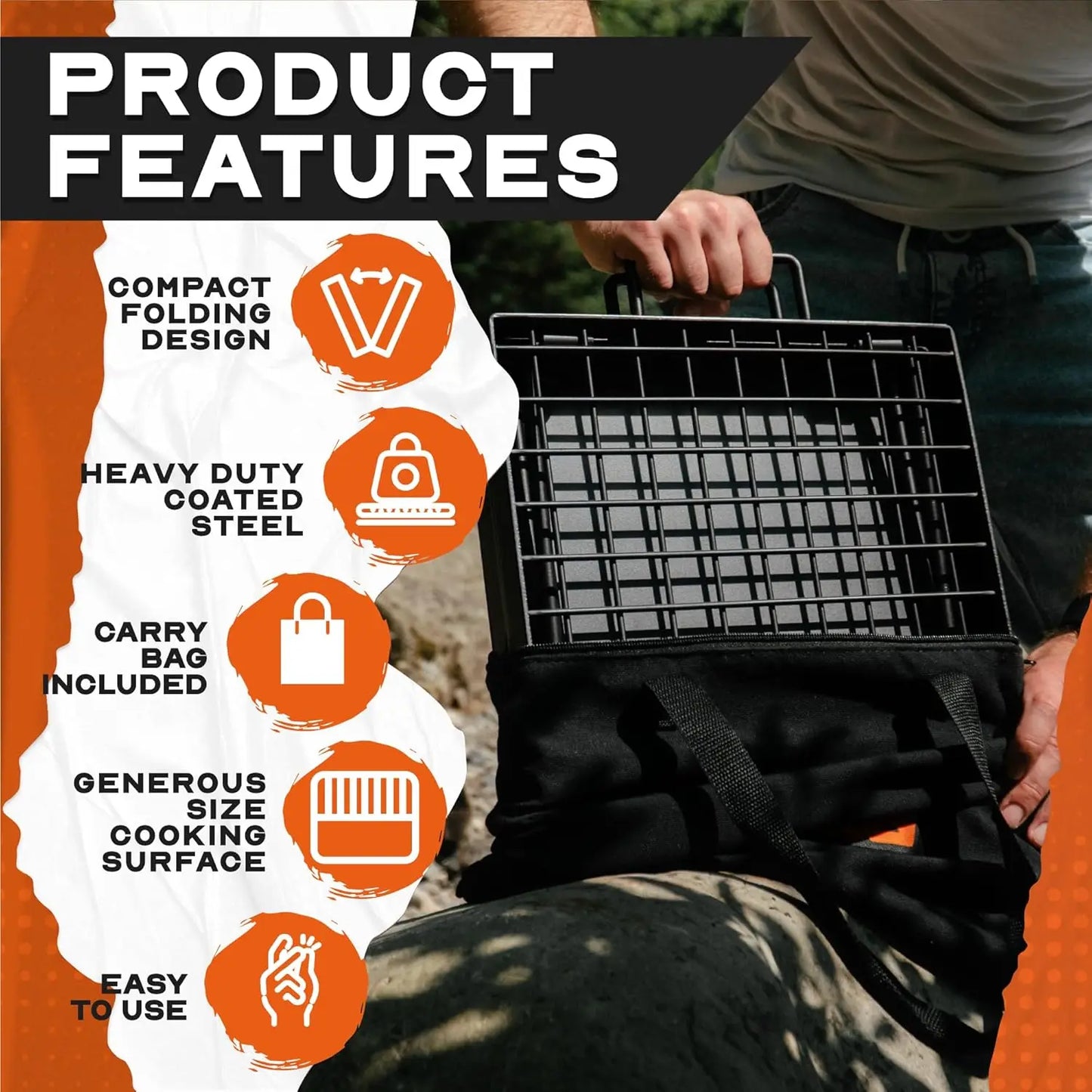 Heavy Duty Folding Campfire Grill Food Safe Portable Cooking Surface Compact Grill Grate Griddle