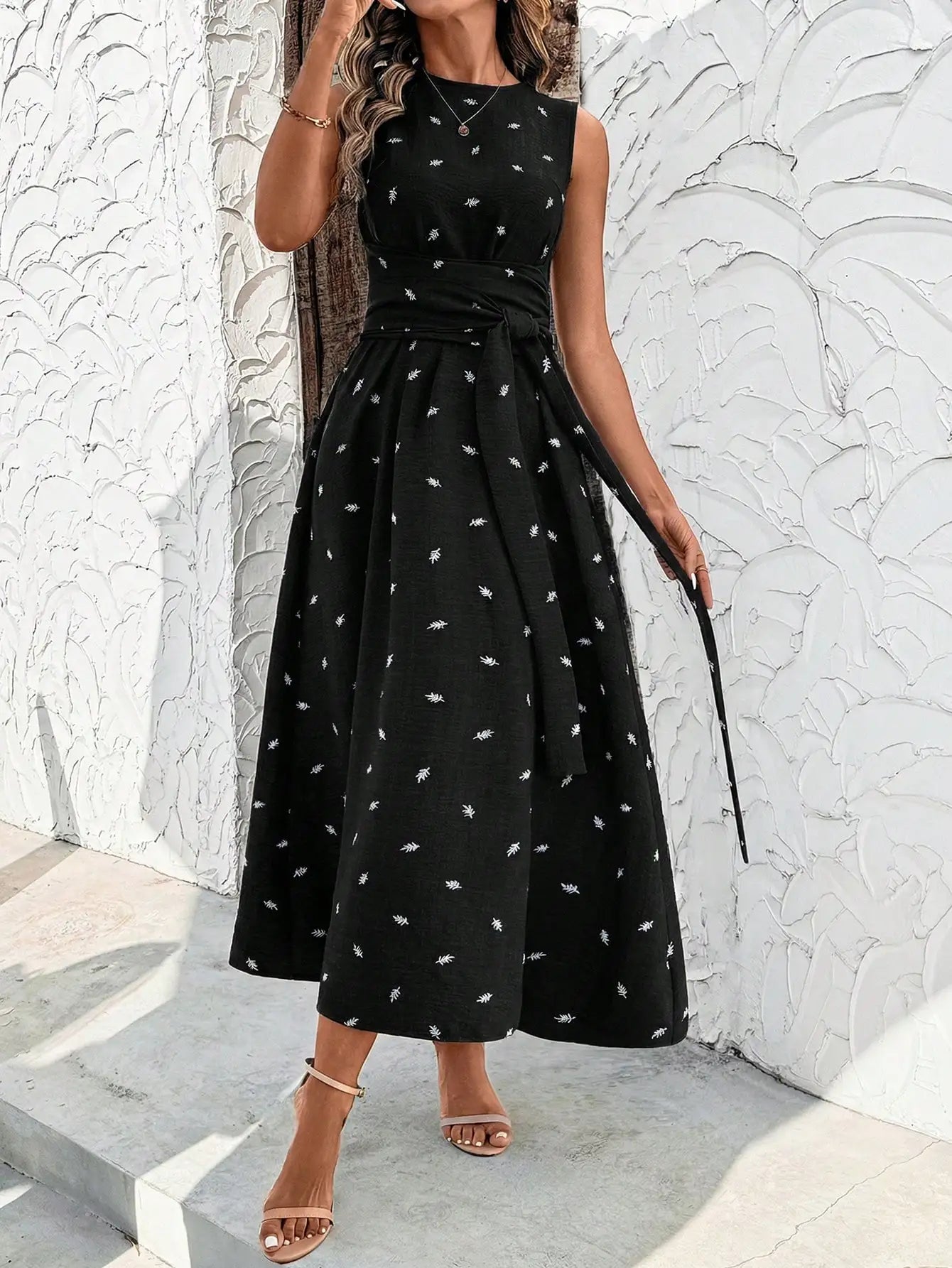 Women's Round Neck Plaid Knotted Waist A-Line Dress For Party Casual Outing
