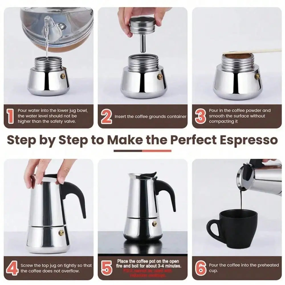 Stainless Steel Moka Pot and Espresso Maker for Home Use