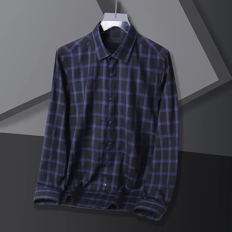 BROWON Brand 2026 Fashion Spring Plaid Men Shirts Turn-Down Collar Slim Business Dress Shirt Long Sleeve Camisas Para Hombre