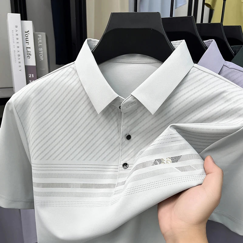 Browon Men Breathable Ice Silk Polo Shirt For Office Wear