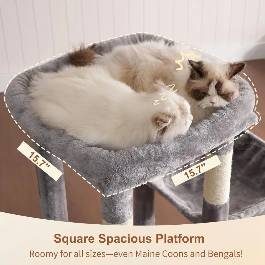 Heybly Heavy Duty Cat Tree, Tower For Indoor Cats Large Adult, Tall Cat Condo House With Extra-Large Baseboard, Multi-Level Plus