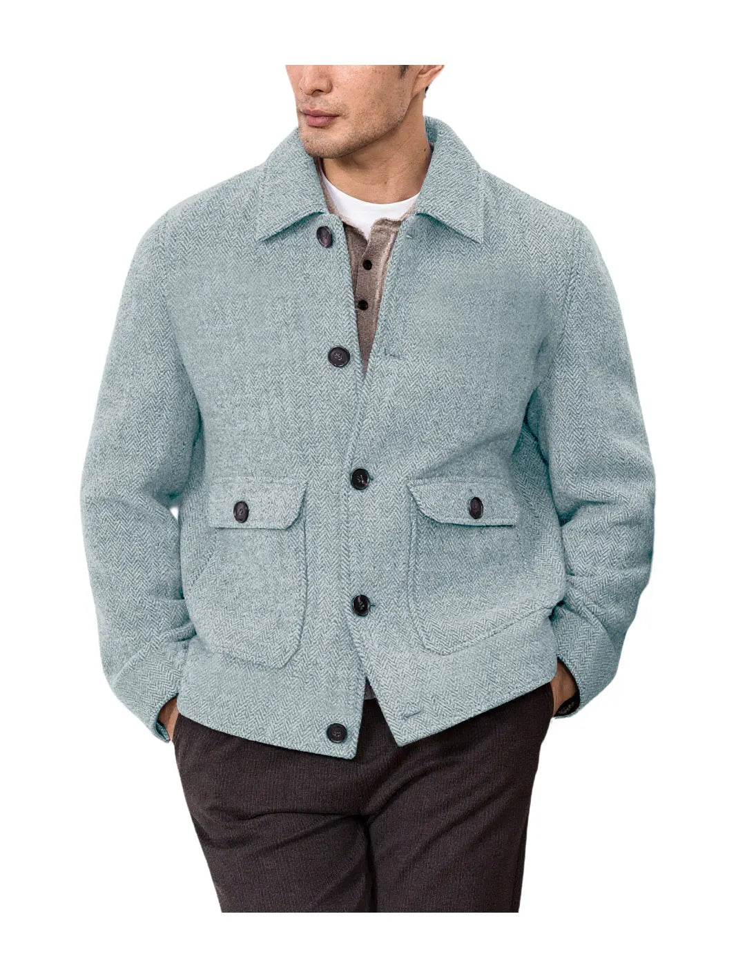 Men Vintage Herringbone Short Lapel Button Jacket Casual Outerwear For Daily Commute Weekend Dating Coffee Street Trip Gathering