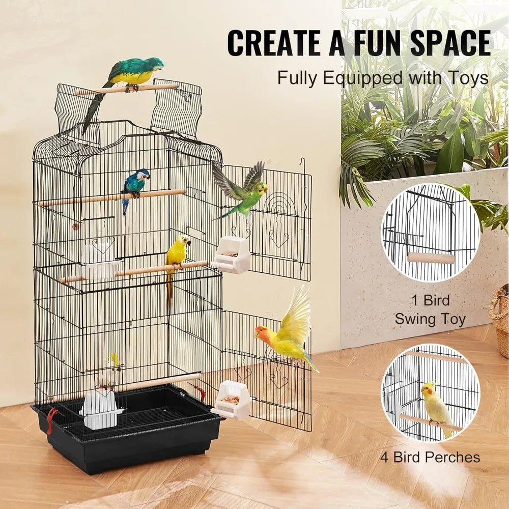Large open-top flight cage for parakeets to conures, includes swing perch, travel-ready
