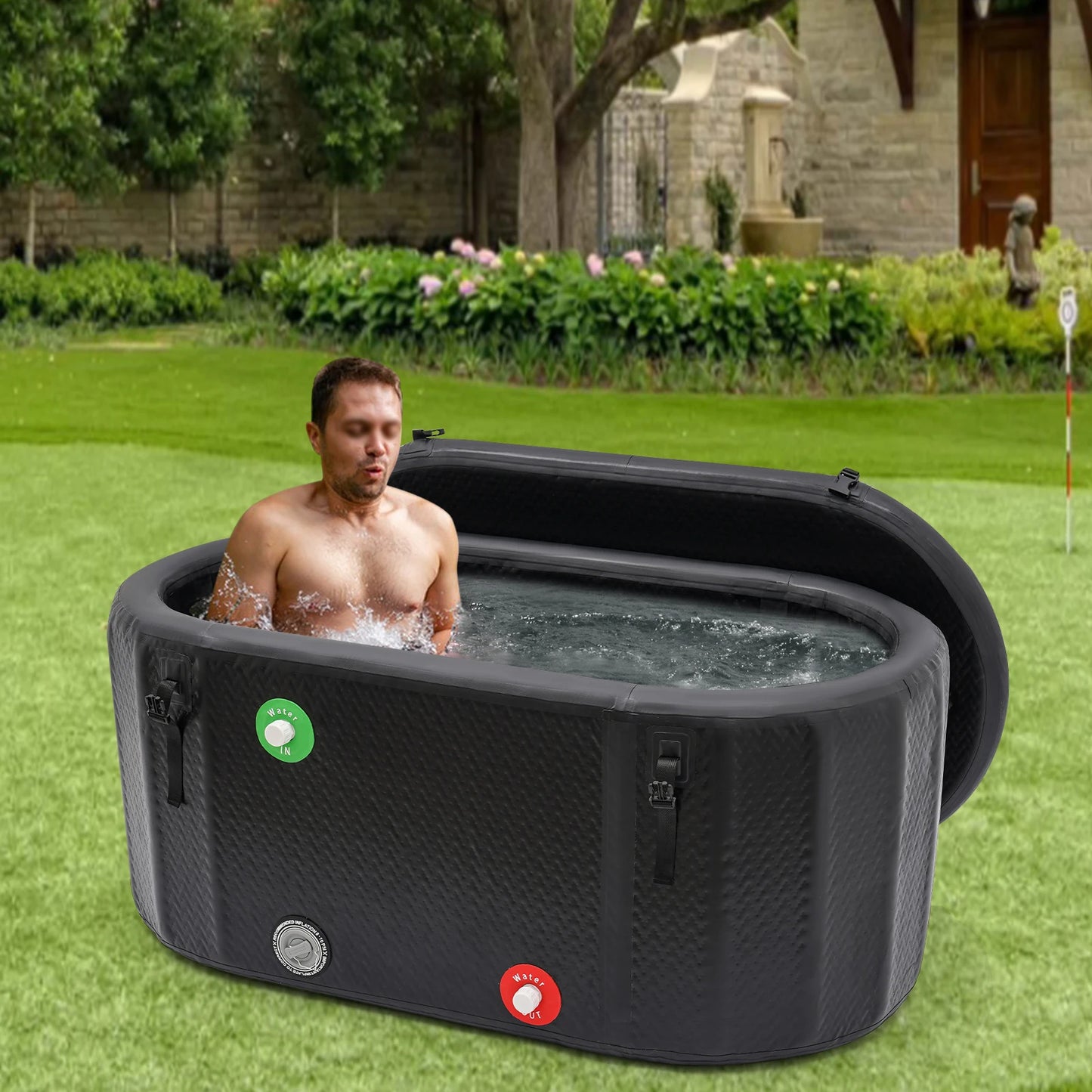 275L/370L Inflatable Cold Plunge Tub, 132*70/150*80cm Portable Tub Inflatable Ice Bucket Bathtub w/Insulated Lid