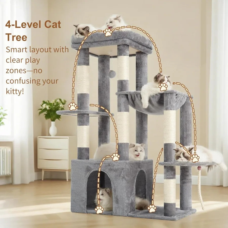 Heybly Heavy Duty Cat Tree, Tower For Indoor Cats Large Adult, Tall Cat Condo House With Extra-Large Baseboard, Multi-Level Plus
