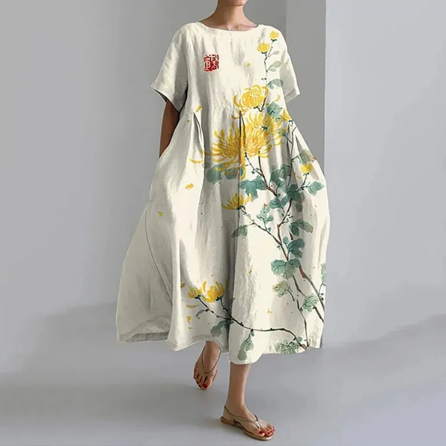 【New style】 - summer new European and American women's clothing loose round neck fashionable high-end short-sleeved printed dre