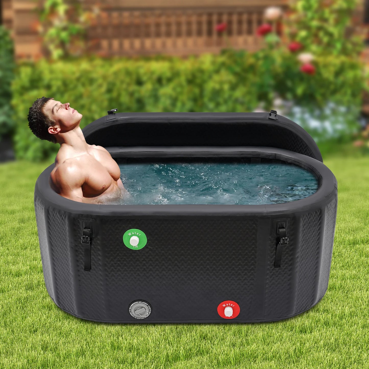 275L/370L Inflatable Cold Plunge Tub, 132*70/150*80cm Portable Tub Inflatable Ice Bucket Bathtub w/Insulated Lid