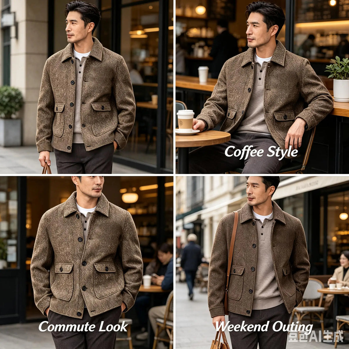 Men Vintage Herringbone Short Lapel Button Jacket Casual Outerwear For Daily Commute Weekend Dating Coffee Street Trip Gathering