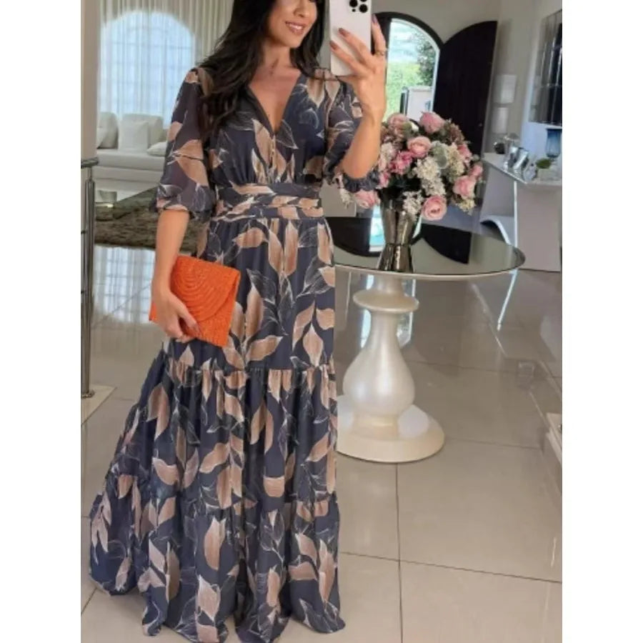 2026 European and American women's clothing summer new style V-neck fashionable elegant printed long dress for women