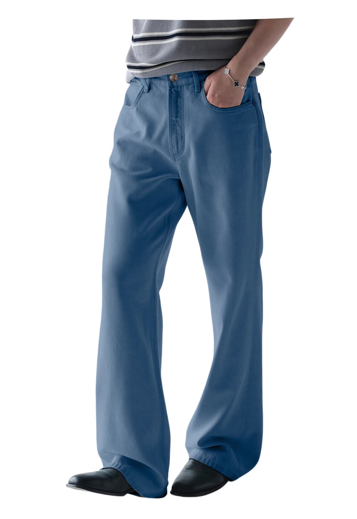 Men's Denim Straight Pants High Waist Pleated Casual Trousers Business Formal Breathable Loose Fit Wide Leg Suit Pants Summer