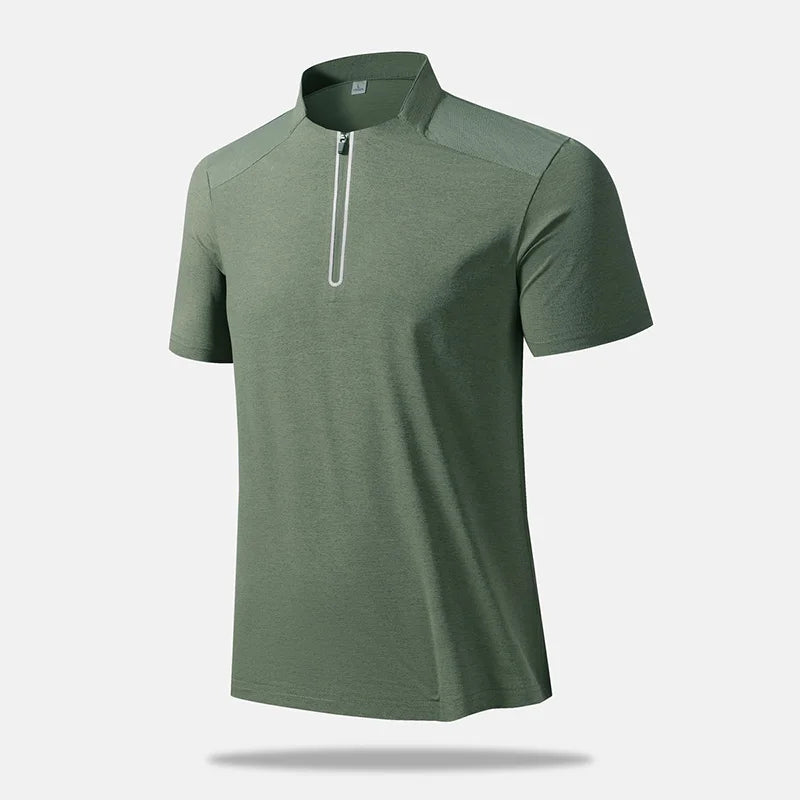 BROWON Men Quick Dry Half Zip Stand Collar Polo Shirt