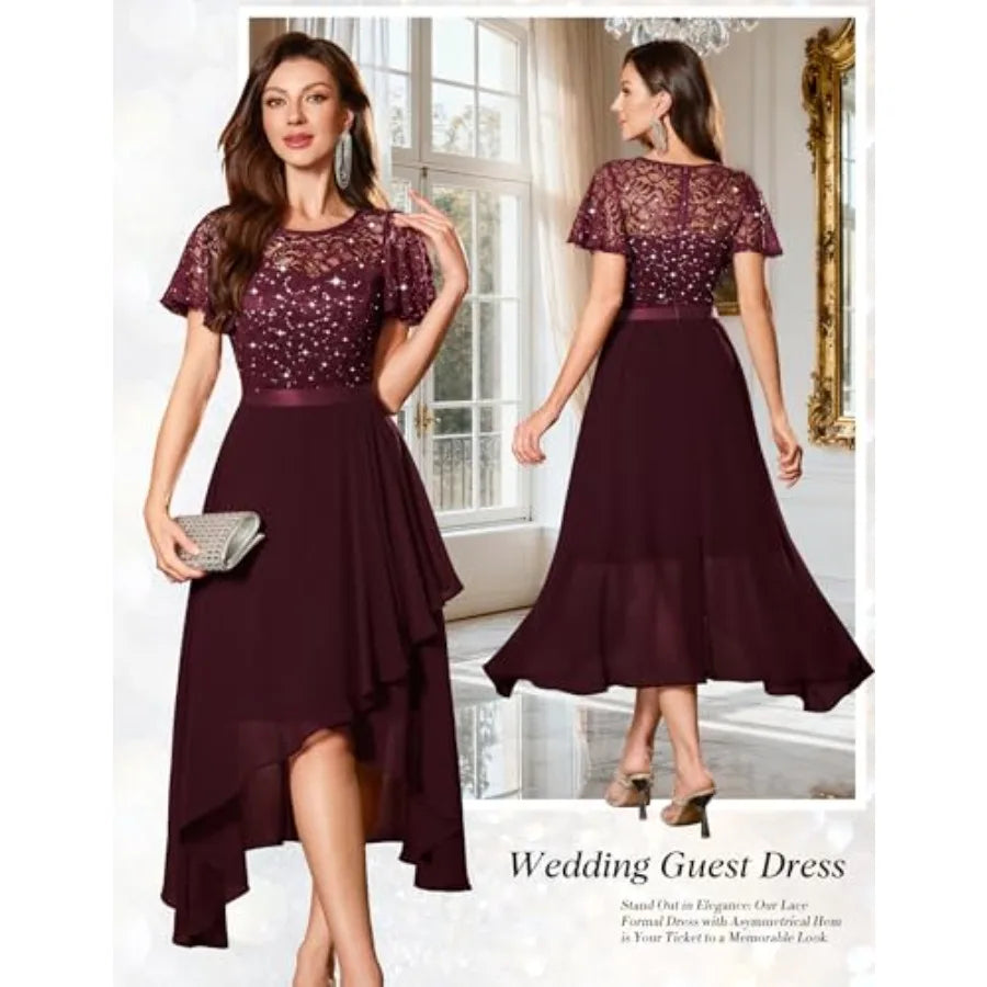 Wedtrend Women's Sparkly Sequin Dress Ruffle Formal Dresses Flutter Sleeve Wedding Guest Dress