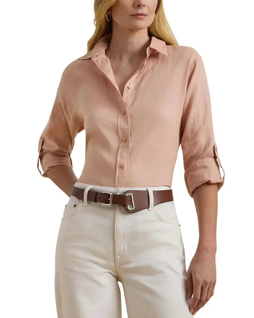 Ralph Lauren | Linen Long Sleeve Collared Button Down Shirt, Regular & Petite