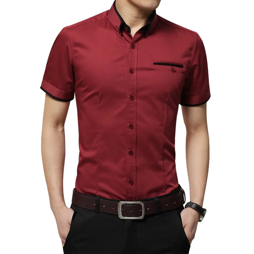 Browon Mens Wrinkle Free Summer Business Shirt Turn Down Collar