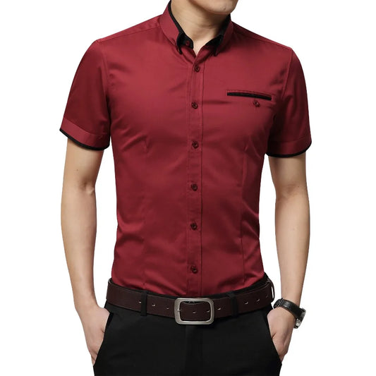 Browon Mens Wrinkle Free Summer Business Shirt Turn Down Collar