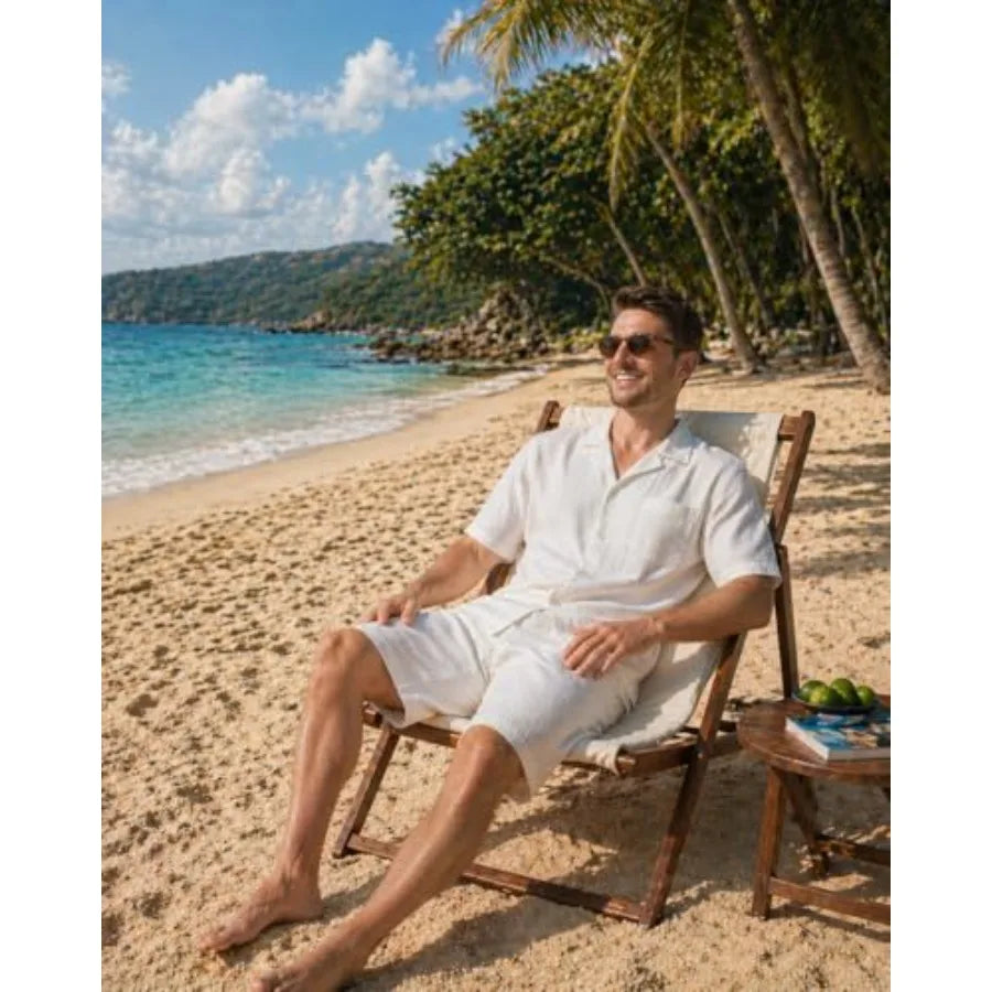 DAVID ARCHY Mens Pajamas Set, Breathable Cruise Vacation Outfit, Short Sleeve Shirt and Shorts, Summer Beach Loungewear