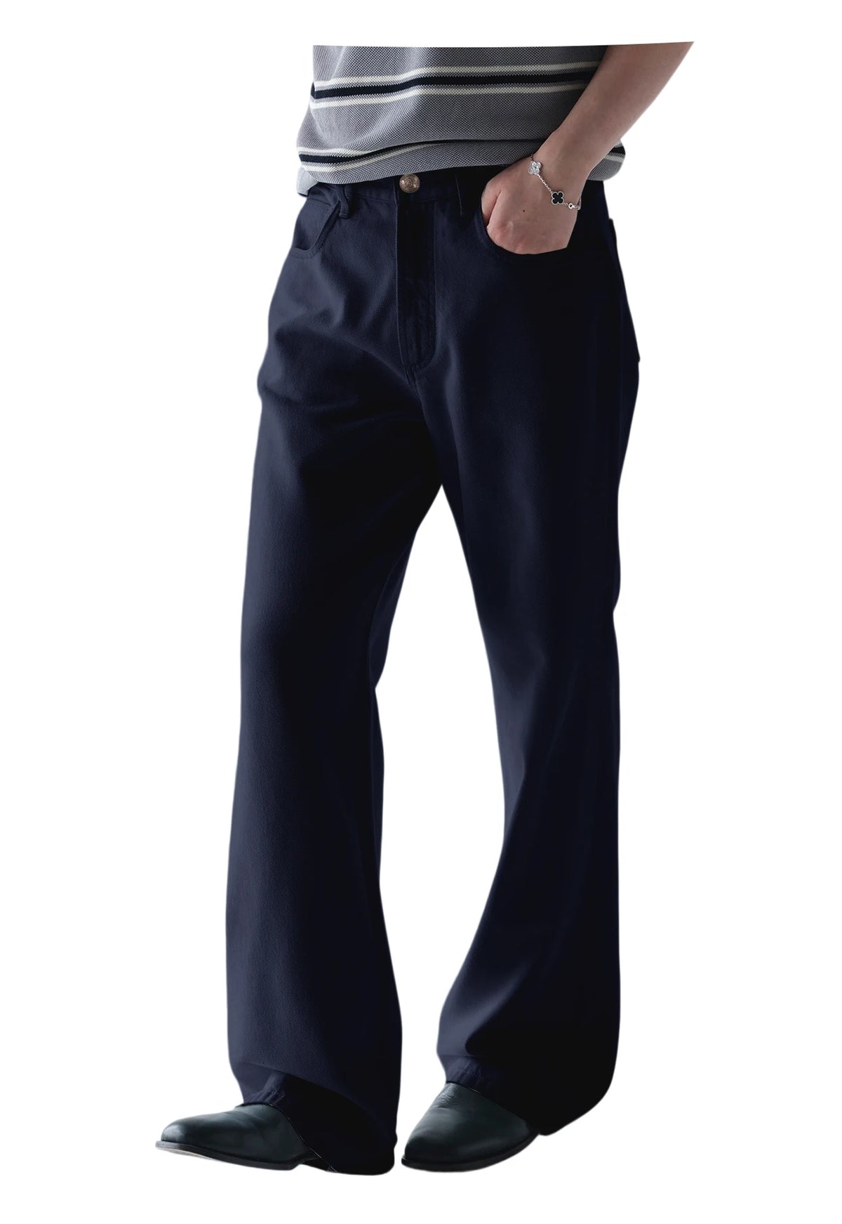 Men's Denim Straight Pants High Waist Pleated Casual Trousers Business Formal Breathable Loose Fit Wide Leg Suit Pants Summer