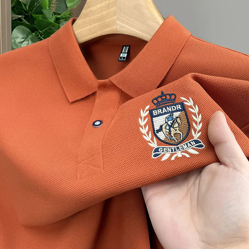 Men's Cotton Polo Shirt Short Sleeve Embroidered Turn Down Collar