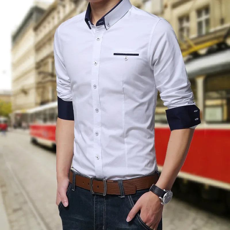 2026 New Arrival Men Casual Business Shirt Long Sleeve Korean Style Solid Color Cotton Mens Shirt Turn Down Collar Shirt for Men