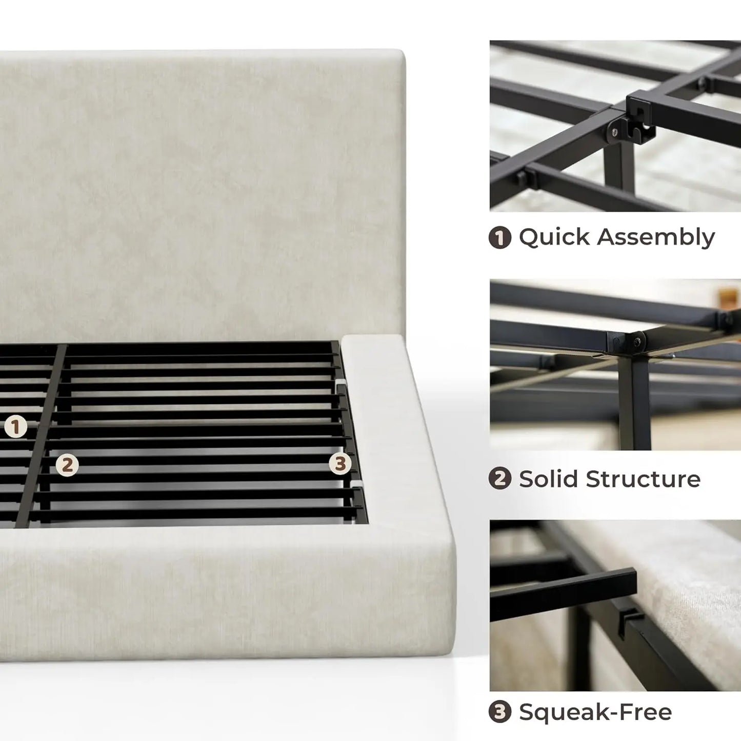 Upholstered King Bed Frame Foam Padded Platform Headboard No Box Spring Easy Assembly Bedroom Furniture, Customized