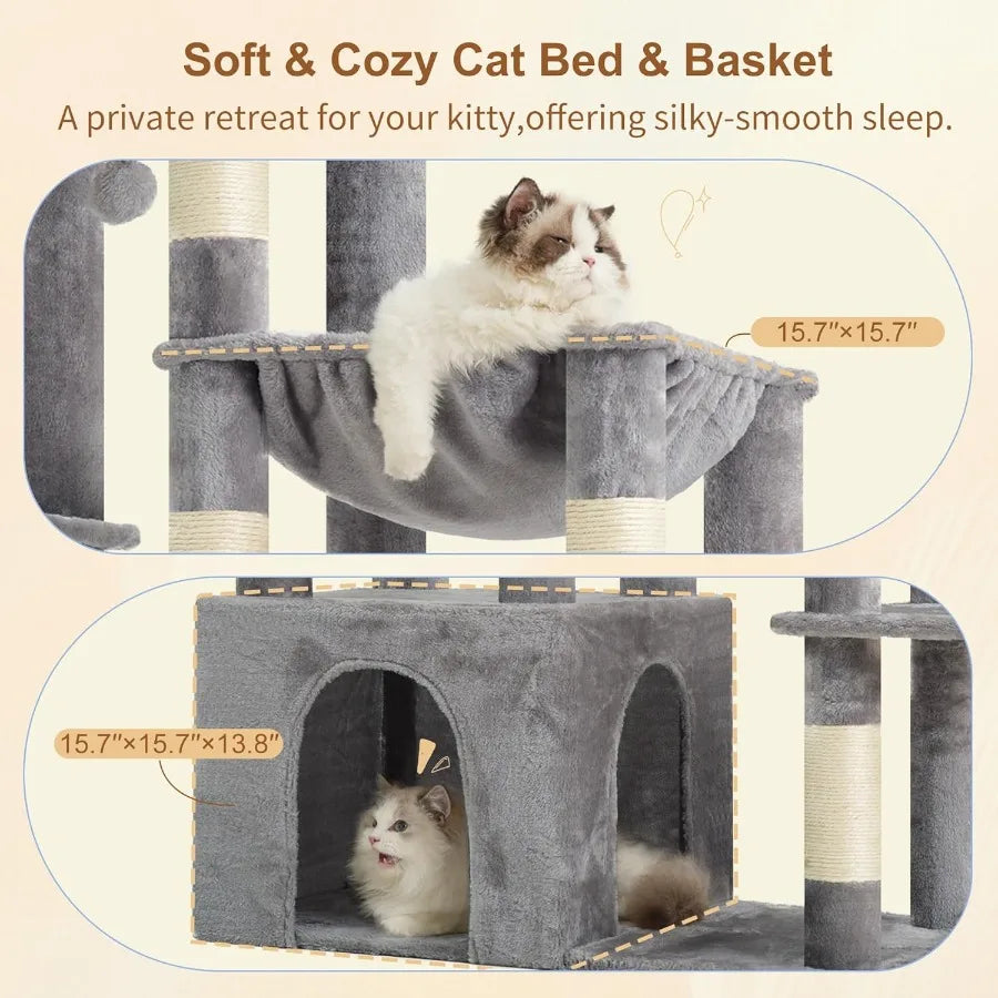 Heybly Heavy Duty Cat Tree, Tower For Indoor Cats Large Adult, Tall Cat Condo House With Extra-Large Baseboard, Multi-Level Plus