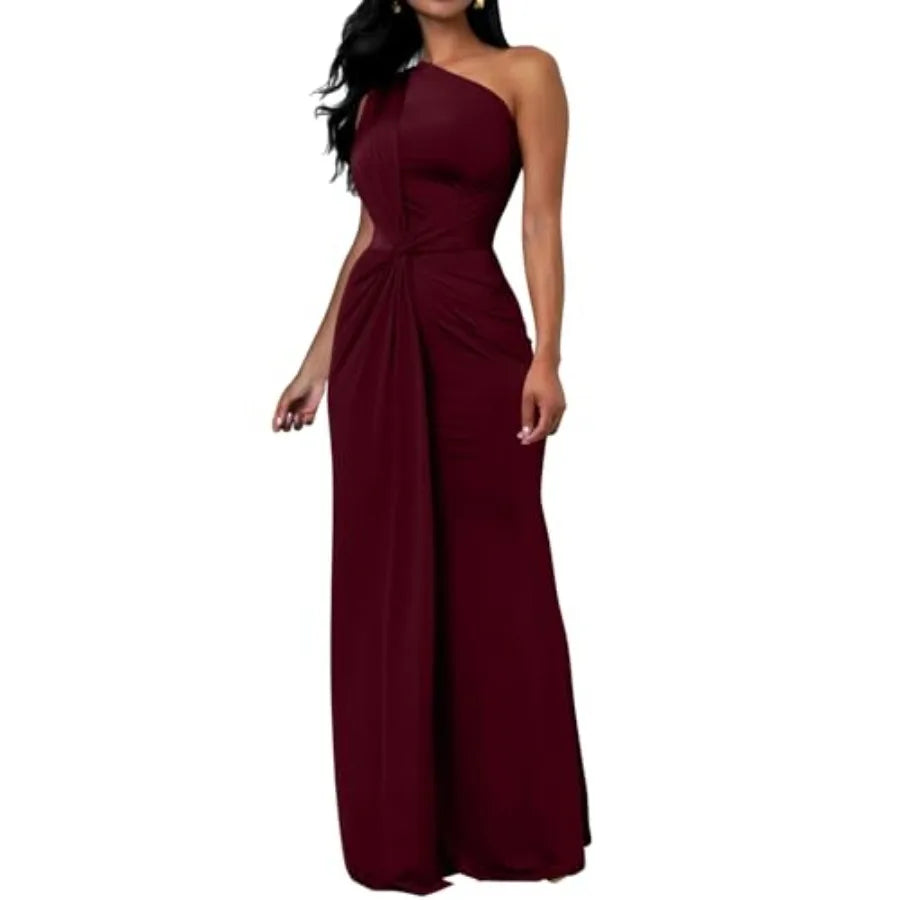 Memoriesea Women's Elegant Sleeveless One Shoulder Bodycon Evening Cocktail Maxi Dress