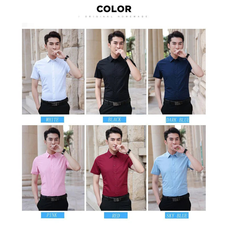Browon Men Short Sleeve Slim Fit Business Casual Shirt