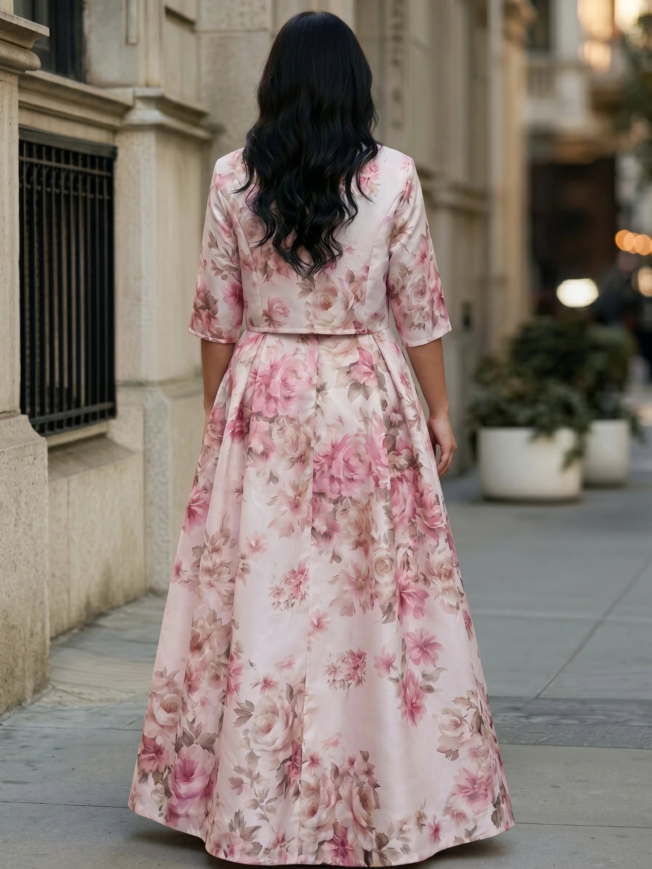 Women's Stand Collar 3/4 Sleeve Crop Coat Floral Print Maxi Dress Set For Wedding Guest Garden Daily Occasions