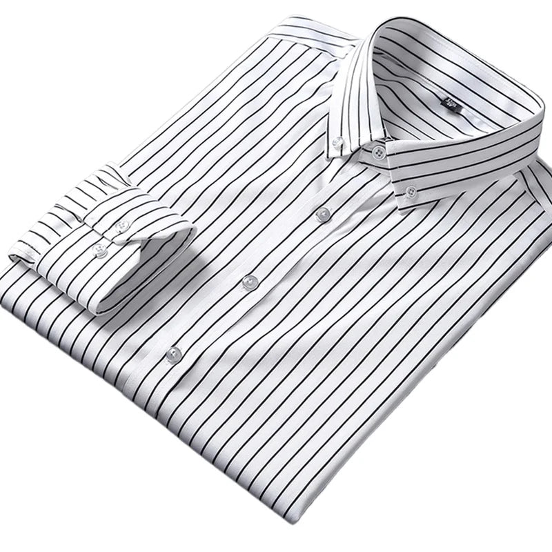 BROWON Brand 2026 Spring Tuxedo Shirt Men Long Sleeve Button Collar Wedding Party Striped Shirt for Man Plus Size 5XL