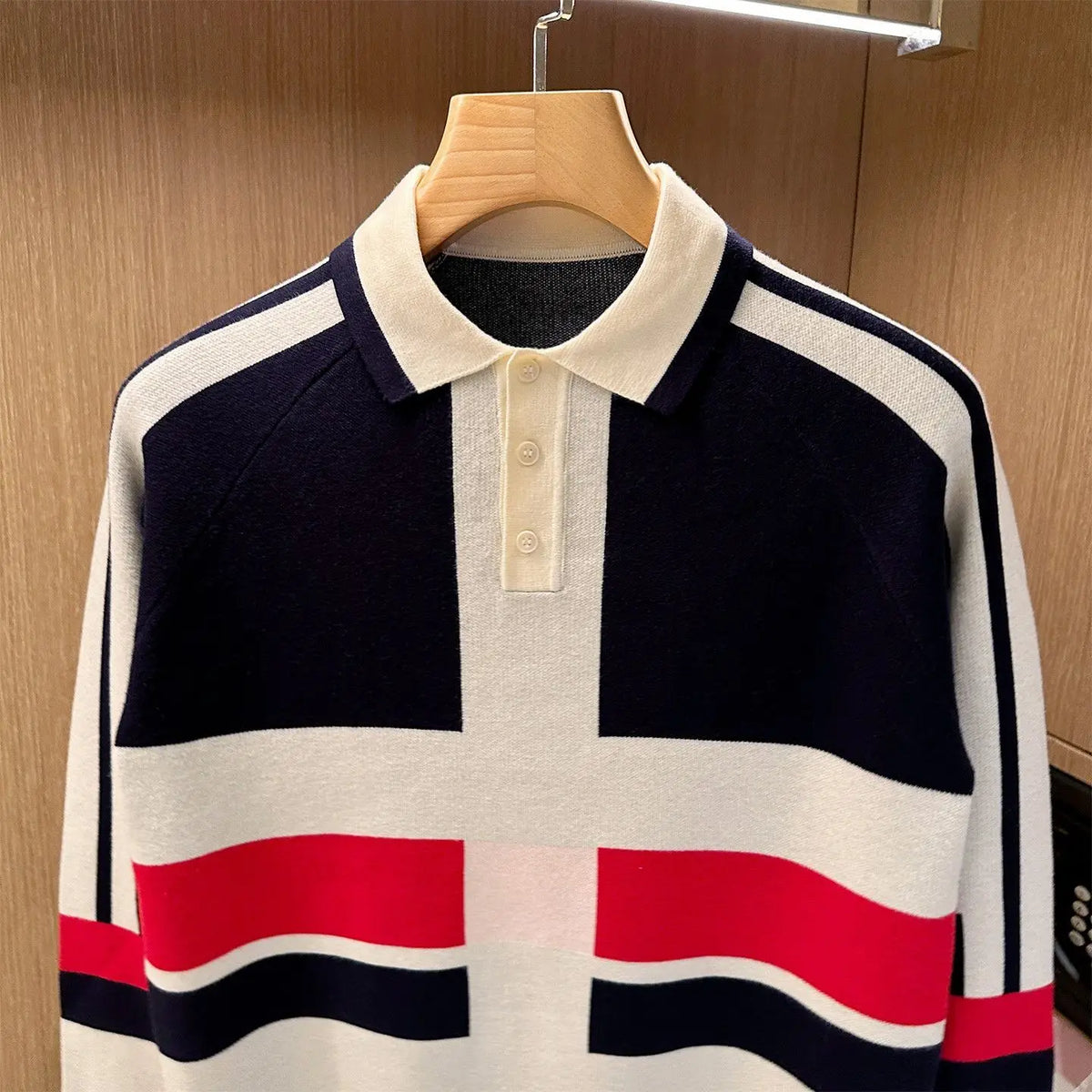 Men's Long Sleeve Knit Polo Shirt Slim Fit Casual Top