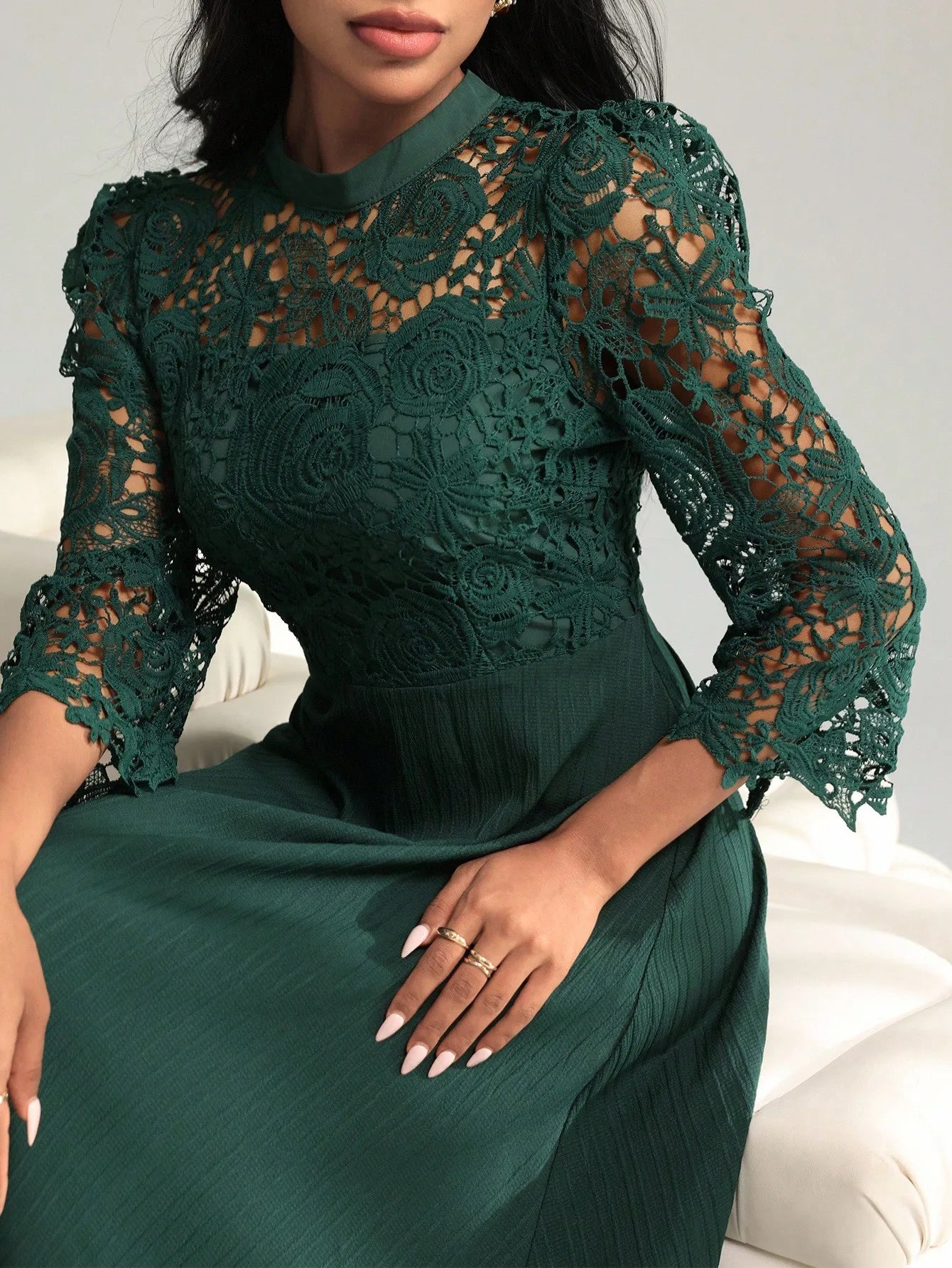 Yellow Lace Embroidered Floral Maxi Dress With Pleated Skirt And Flare Sleeves