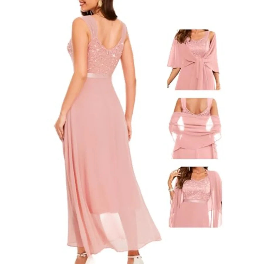 BeryLove Formal Wedding Guest Sequin Prom Dresses Cocktail Evening Lace Elegant Mother of The Bride Dress