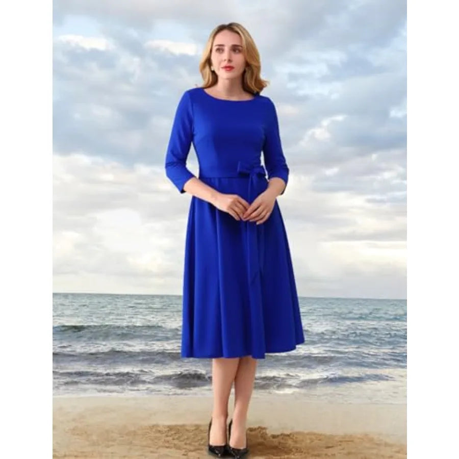Cocktail Dresses for Women, Vintage Wedding Guest 3/4 Sleeves Formal Church Tea Dress