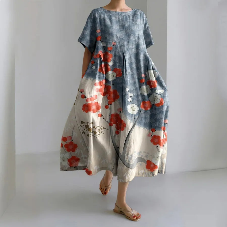 【New style】 - summer new European and American women's clothing loose round neck fashionable high-end short-sleeved printed dre