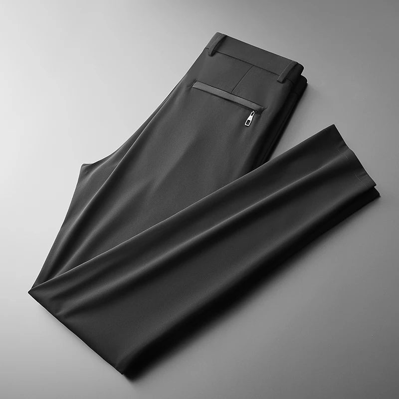 BROWON Brand Men Pants Summer New Business Fashion Straight Casual Pants Mid Light Elastic Loose Ice Silk Breathable Thin Pants