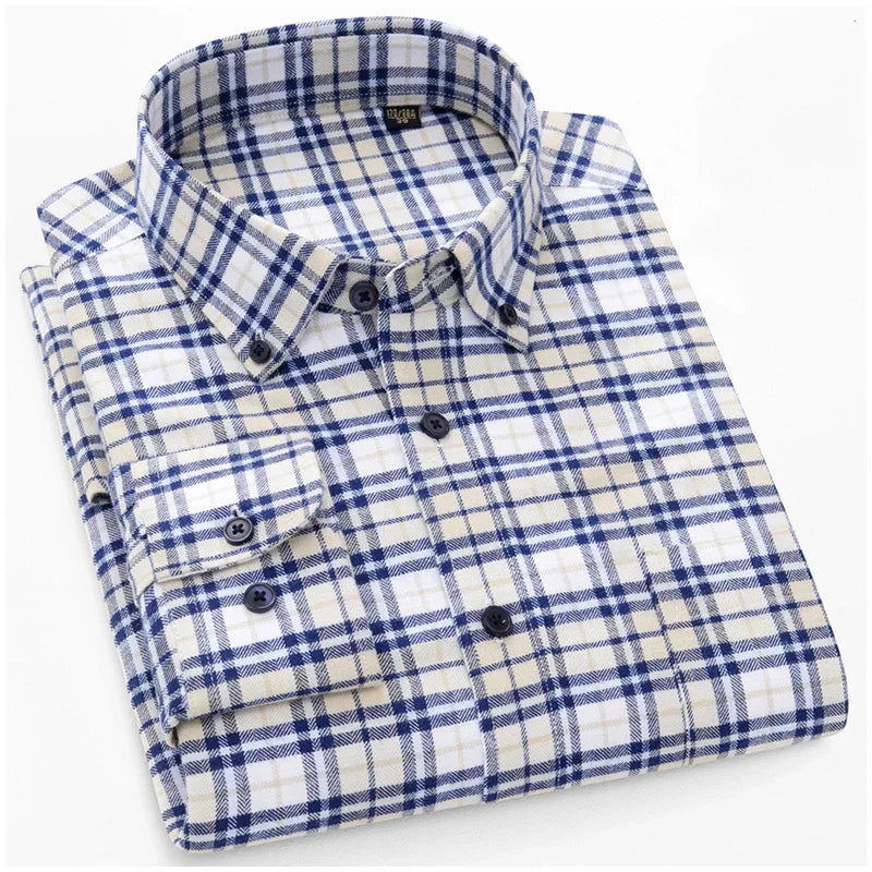 BROWON Brand 100% Cotton Elegant Dress Shirts for Men 2026 Spring Business Plaid Men Shirt Slim-fit Long Sleeves Tops Man