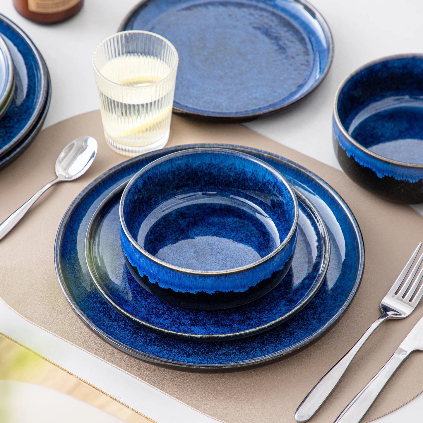 MALACASA Starry Reactive Glaze Stoneware Dinnerware Set