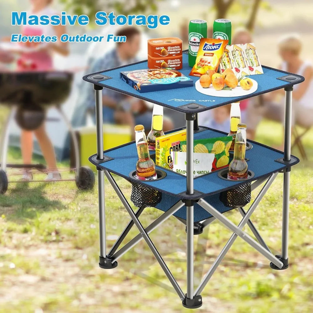 Foldable Camping Table with Cup Holders Basket Carry Bag for Picnic Beach BBQ