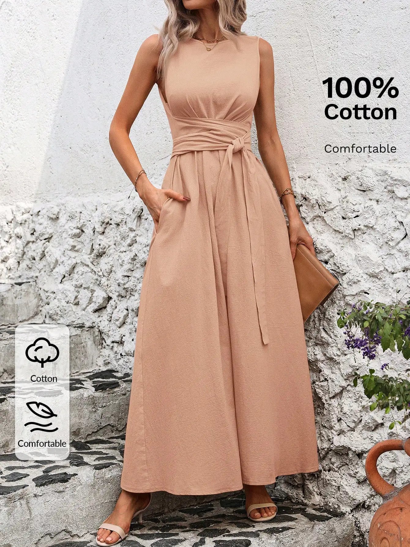Women's Round Neck Plaid Knotted Waist A-Line Dress For Party Casual Outing