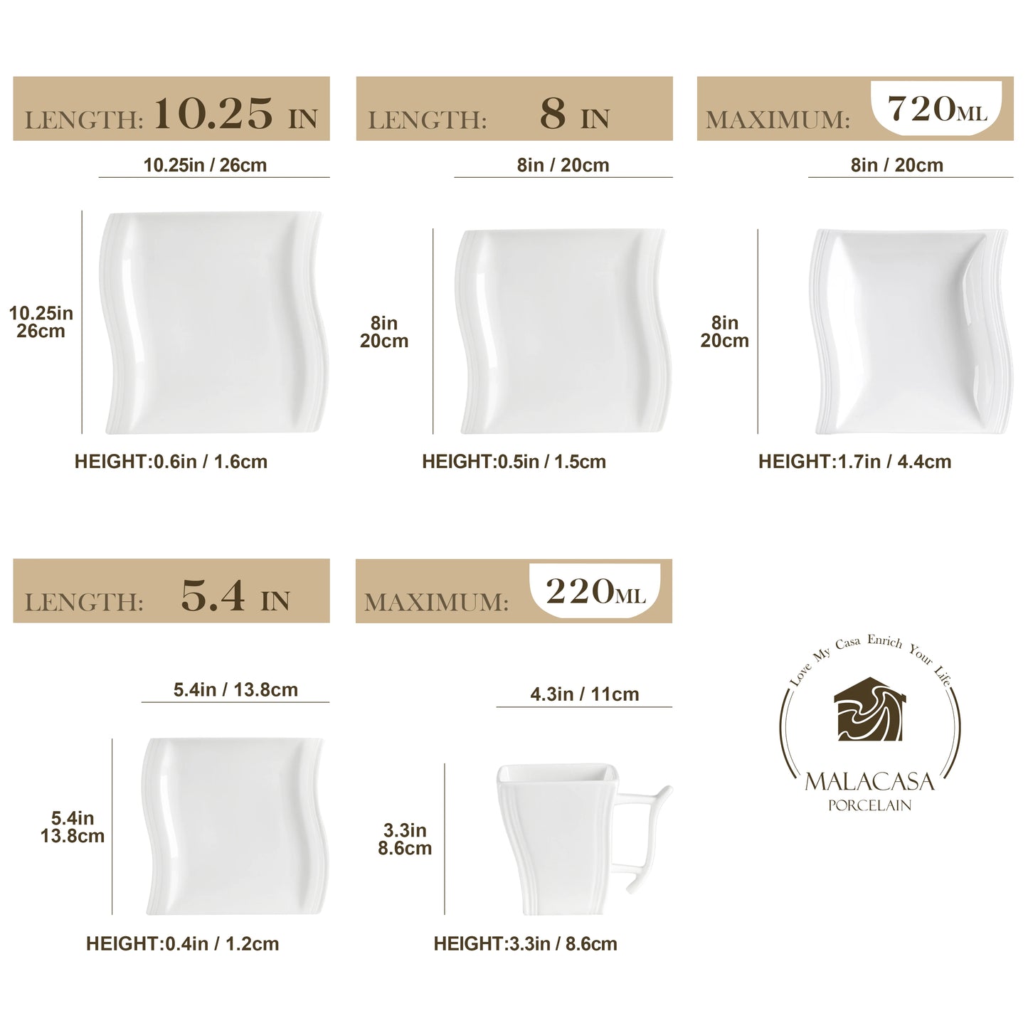 MALACASA Flora White Porcelain Dinner Set With Cups And Saucers