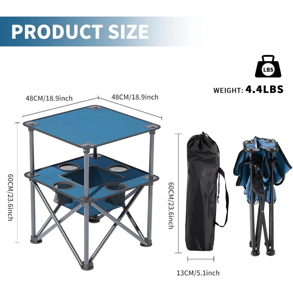 Foldable Camping Table with Cup Holders Basket Carry Bag for Picnic Beach BBQ