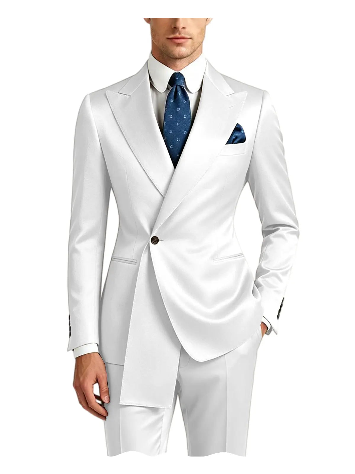 Men's Satin Peak Lapel Tuxedo 2-Piece Suit High Quality Slim Fit One Button Formal Blazer & Pants Luxury Wedding Dinner Suits