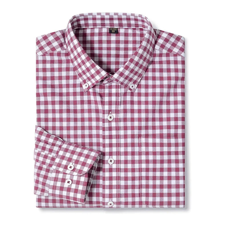 BROWON Brand 2026 Spring Dress Shirts for Men Turn Down Work Business Long Sleeves Checked Shirts for Man Oversized
