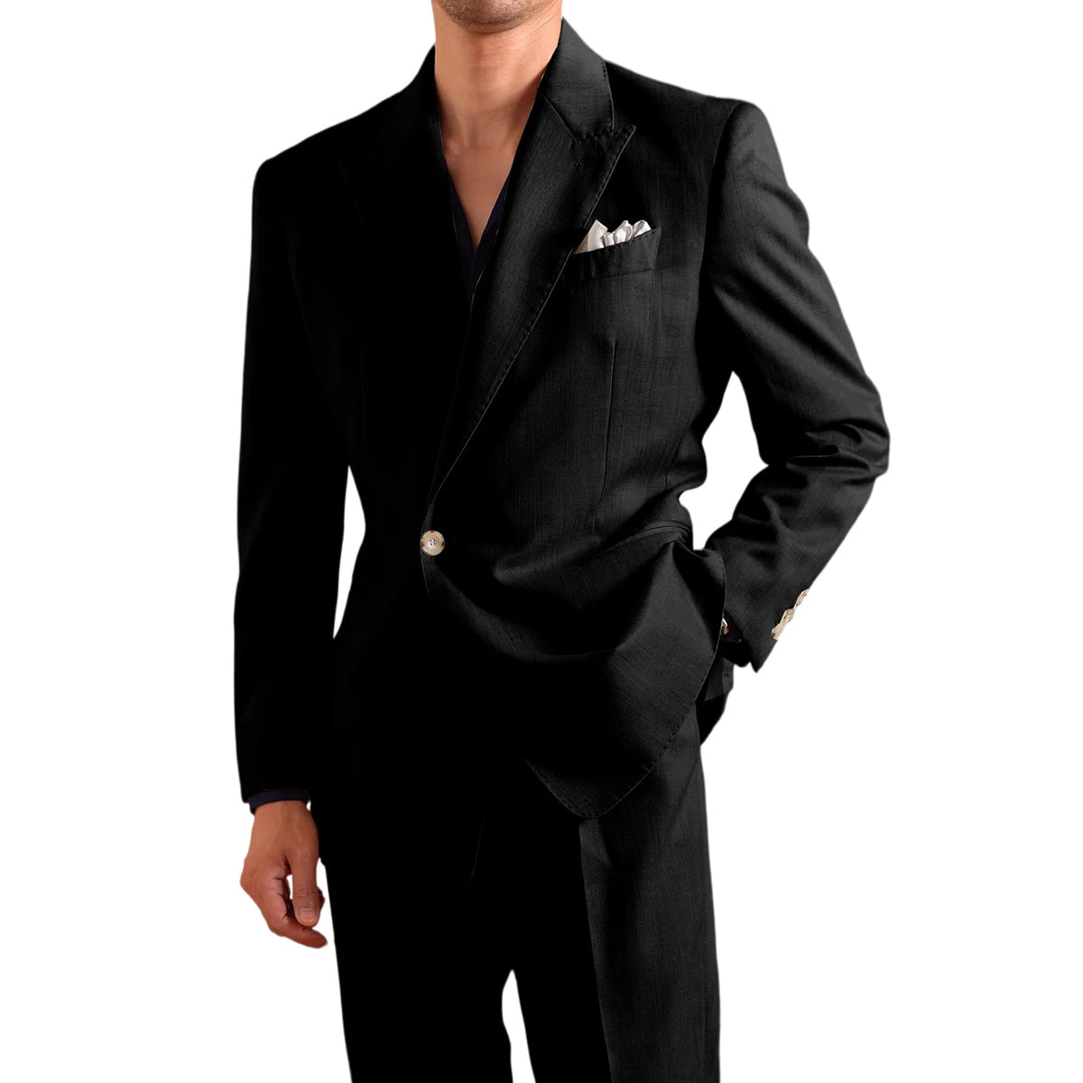 Men's Lightweight Linen 2-Piece Suit Set Peak Lapel Single Button Blazer Trousers Slim Fit Formal Summer Wedding Business Casual