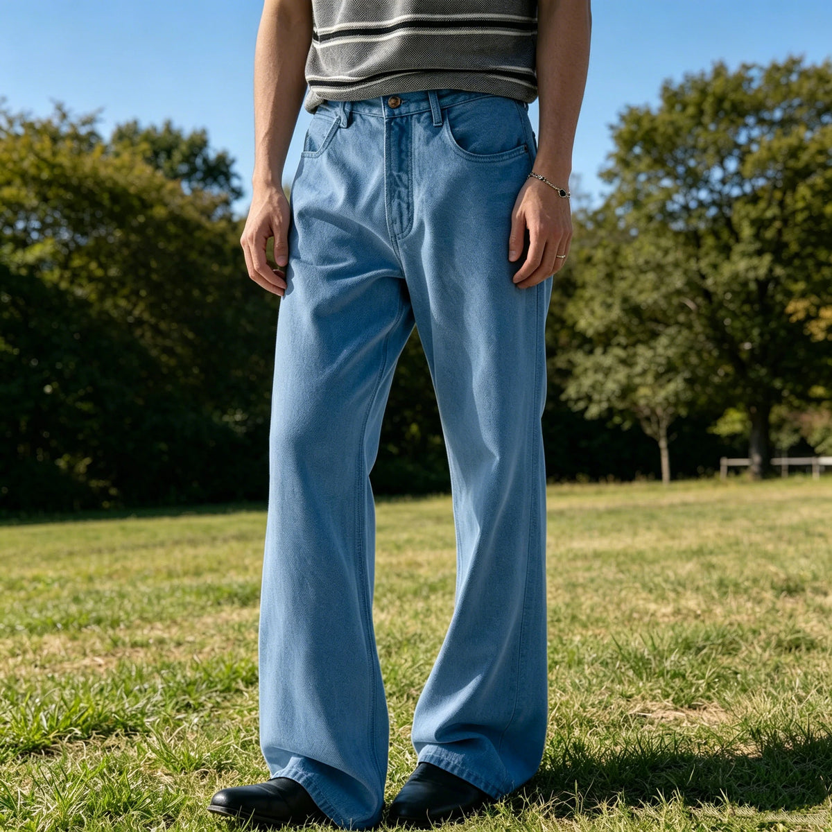 Men's Denim Straight Pants High Waist Pleated Casual Trousers Business Formal Breathable Loose Fit Wide Leg Suit Pants Summer