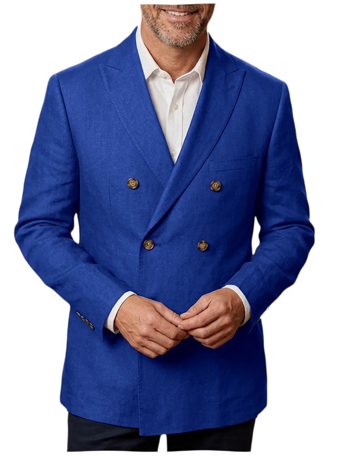 Men's Unlined Linen Blazer Double Breasted Casual Business Suit Jacket Slim Fit Formal Coat For Wedding Party Office Streetwear