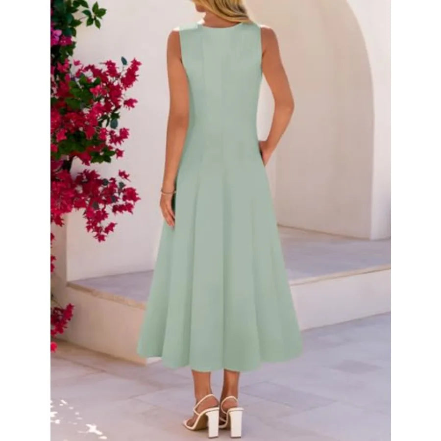 MEROKEETY Women's 2026 Semi Formal Cocktail Dresses Summer Elegant Classy Midi A Line Sleeveless Dress